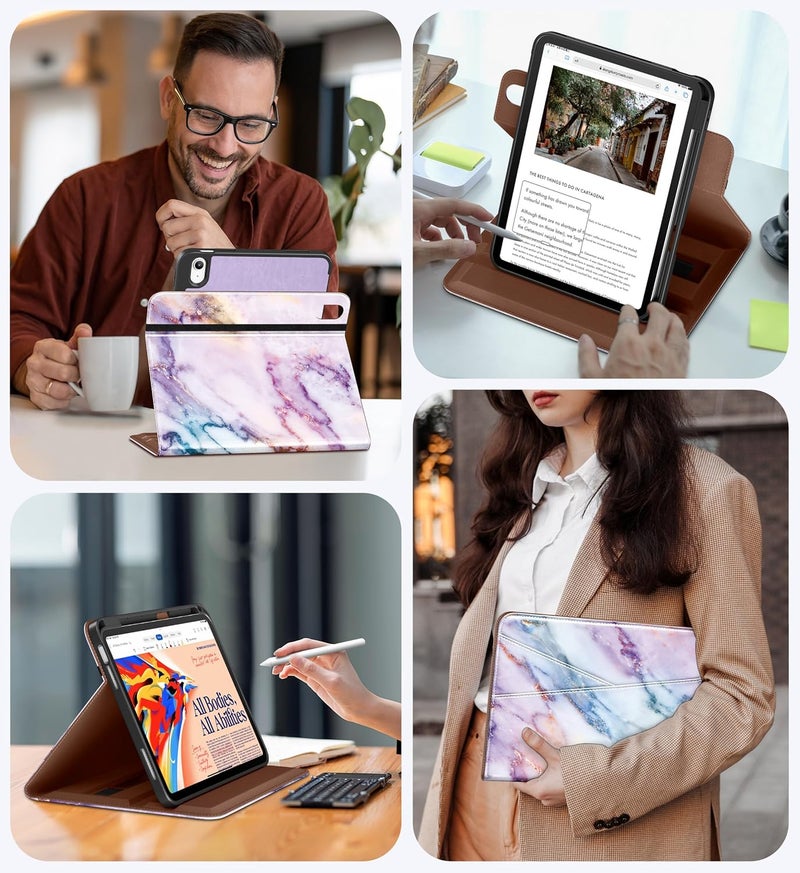 DTTO for iPad A16 Case, iPad 11th / 10th Generation Case (2025/2022), 360 Degree Rotating Premium Leather Folio Stand Cover with Pencil Holder, Marble Pink - Image 5